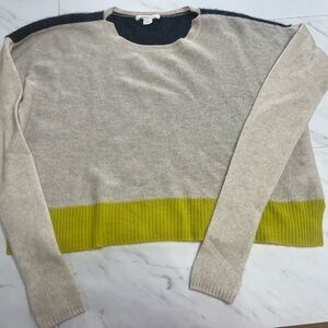 Duffy crewneck color block cashmere oatmeal citron gray sweater size small